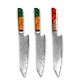 Chef's Knife For Japanese Cuisine In Damascus (Option: Red Green Green-34.7cm)