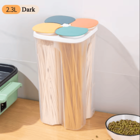 4-Compartment Plastic Cereal Storage Container - Airtight Food Organizer for Grains, Pasta & Dry Goods, Kitchen Pantry Moisture-Proof Fresh-Keepe (Color: 2.3L-DarkColor)
