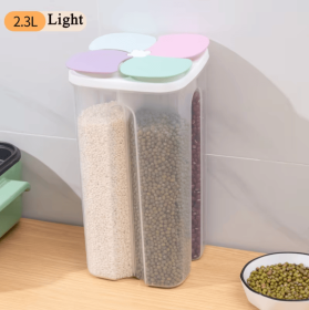 4-Compartment Plastic Cereal Storage Container - Airtight Food Organizer for Grains, Pasta & Dry Goods, Kitchen Pantry Moisture-Proof Fresh-Keepe (Color: 2.3L-LightColor)