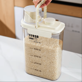 Airtight Food Storage Container - Large Capacity Sealed Bin for Rice, Grains & Dry Goods, Moisture-Proof & Mold-Resistant Kitchen Pantry Organize (Color: Beige)