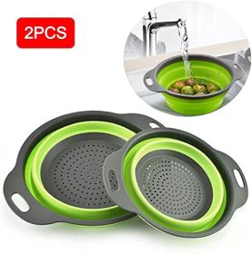 Collapsible Colander Silicone Bowl Strainer Set of 2, Portable Folding Filter Basket Bowls Container Rubber Strainer, Use for Draining Fruits (Color: Green)
