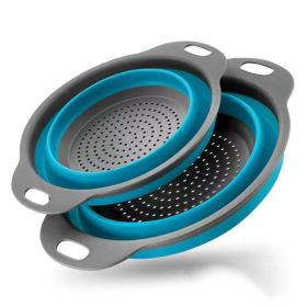 2pcs Collapsible Colanders Folding Strainers Colander Foldable Silicone Kitchen Drop Funnel (Color: 2pcs set blue)
